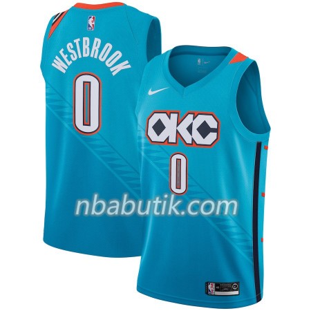 NBA Mænd Trøje Oklahoma City Thunder Russell Westbrook 0 2018-19 Nike City Edition Blå Swingman NBA Mænd Trøje Oklahoma City Thunder Russell Westbrook 0 2018-19 Nike City Edition Blå Swingman